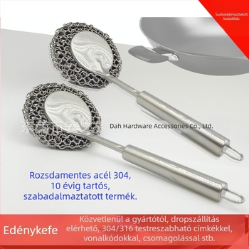 Hosszú nyelű rozsdamentes acél edény- és táltisztító ecset a konyhában