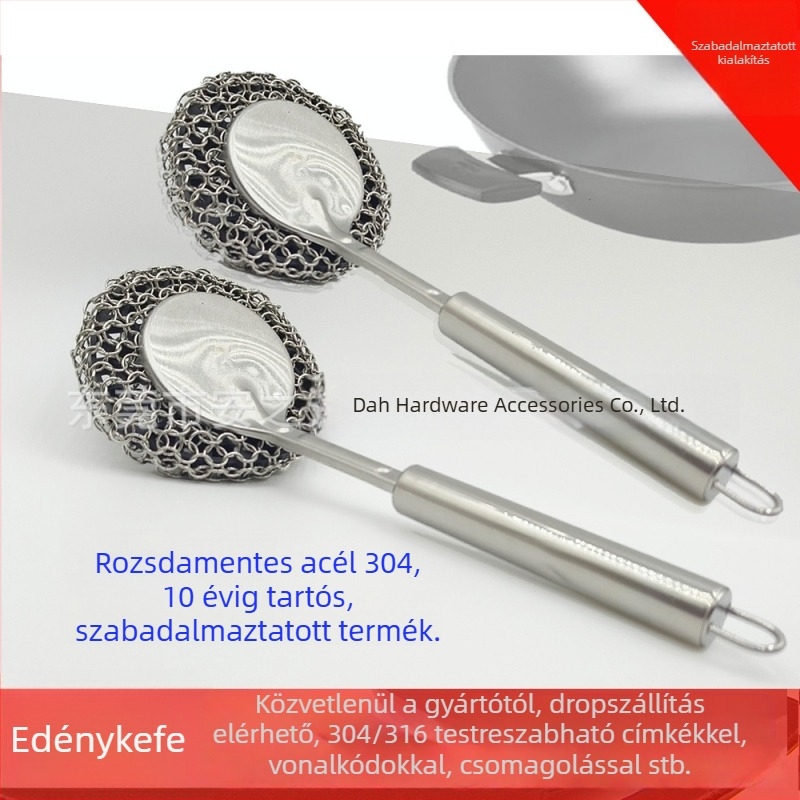 Hosszú nyelű rozsdamentes acél edény- és táltisztító ecset a konyhában