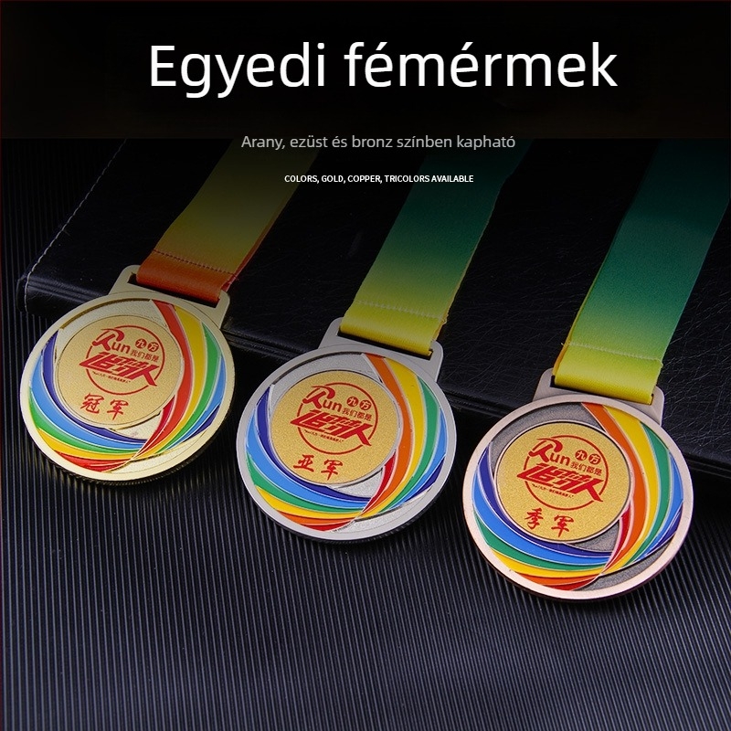 Személyre szabott fém maratoni érem – emlékdíj arany, ezüst és bronz színben sporteseményekhez