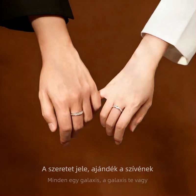 999 ezüst párgyűrű csillagos ég motívummal, matt felület, nyitott kialakítás, egyszerű gyűrű, finom lux