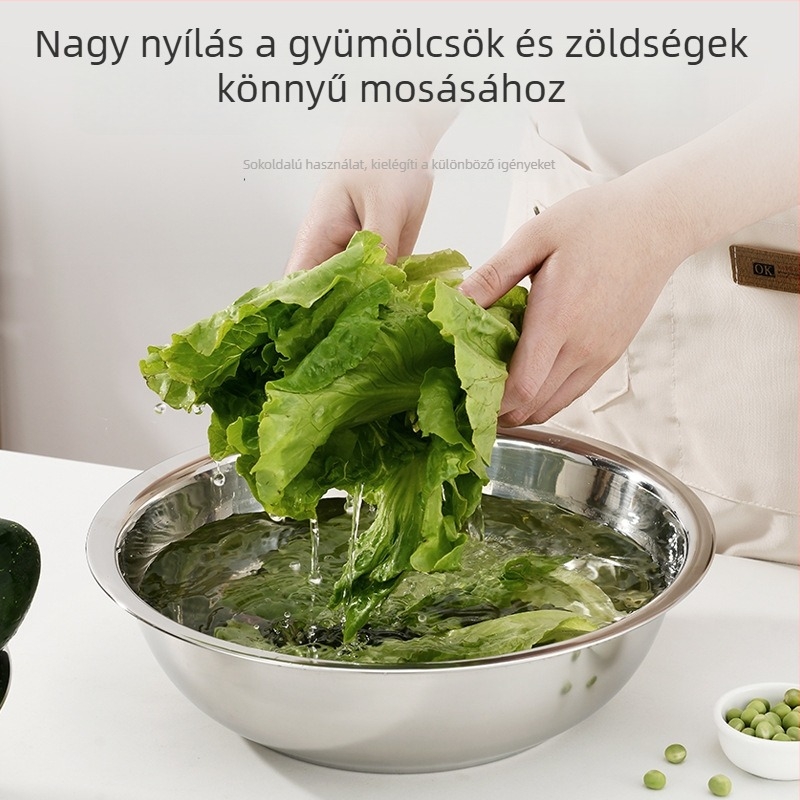 Háztartási rozsdamentes acél mosóedény, 28–42 cm, mágnesmentes, vastagított acélszerkezet, zöldségek és arc mosására