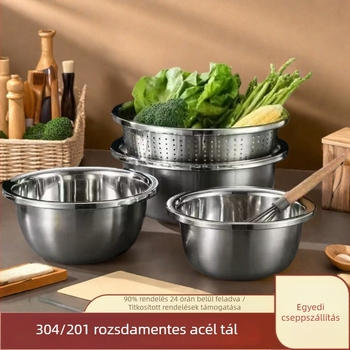 Rozsdamentes acél 304 tojáshabosító tál leeresztő résszel, vastagított nagy méretű konyhai tál otthoni és kereskedelmi használatra