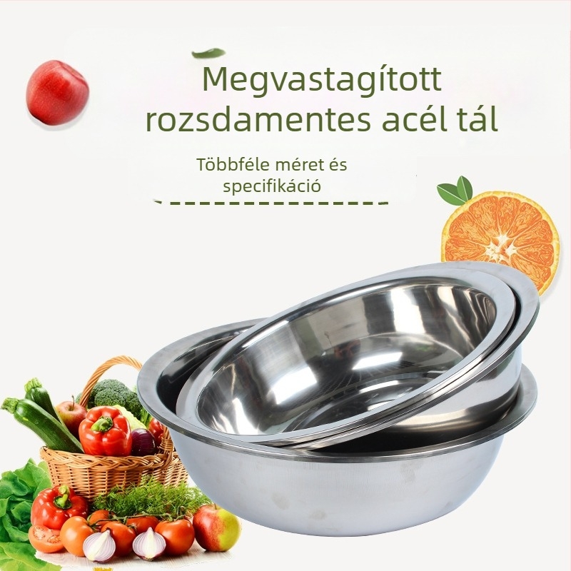 Mágneses rozsdamentes acél kerek mosóedény a konyhába – leveses tál, zöldségmosó tál és tojásfelverő tál