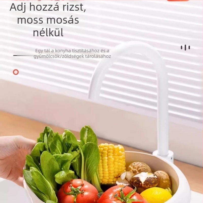 Kék műanyag rizs mosó tál szűrőkosárral – Extra-nagy konyhai tál rizshez, gyümölcsökhez és zöldségekhez