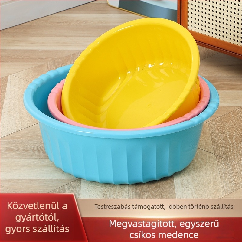 Testreszabható 36 cm-es műanyag mosómedence, nagy méretű, vastag csíkos dizájnnal, mosáshoz, láb- és arcmosáshoz kollégiumokban