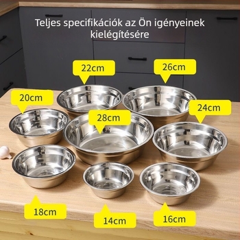 304 rozsdamentes acélból készült megvastított, mágnesmentes, többfunkciós tál kantinának: leves, tészta, rizs és tojásfelverés