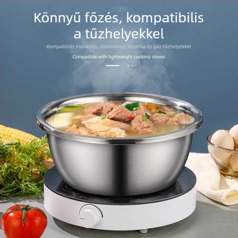 Rozsdamentes acél konyhai tál, multifunkcionális: dagasztáshoz, tojások felveréséhez, leves tálalásához és zöldségek mosásához
