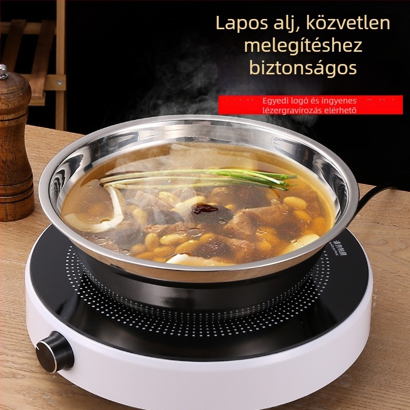 Nem mágneses, élelmiszer-minőségű rozsdamentes acél leveses tál mélyített és vastított, többfunkciós otthoni konyhához