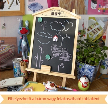 Fából készült, ház alakú mágneses mini tábla függő tartóval, gyerekeknek, otthoni tanuláshoz és rajzoláshoz; üzenet-tábla üzletek és bárok számára.