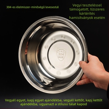 304 rozsdamentes acél kerek konyhai tál fedővel – keveréshez, tészta, tojás és leves