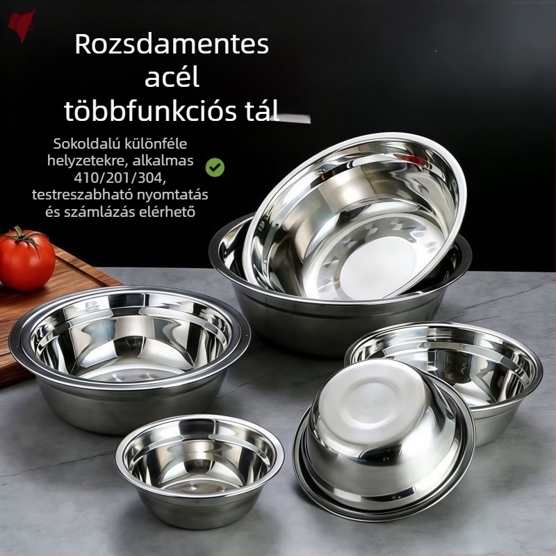 304 rozsdamentes acélból készült leveses tál mágneses és nem mágneses opciókkal, vastagított acélszerkezet, zöldségek és arc mosására szolgáló mosóedény