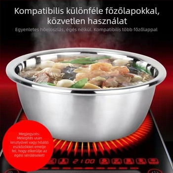 201 rozsdamentes acélból készült kerek konyhai tál, otthoni használatra, többfunkciós edény rizs és zöldségek mosására, tojások felverésére és tészta dagasztására, fűszerezéshez és gyümölcsöknek