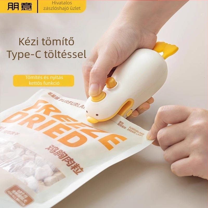Kisméretű, újratölthető kézi zacskózáró, műanyag zacskókhoz, aranyos mini nassolnivaló lezáró