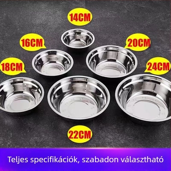 304 rozsdamentes acélból készült leveses tál, kör alakú, egyrétegű, otthoni vagy kantinai használatra