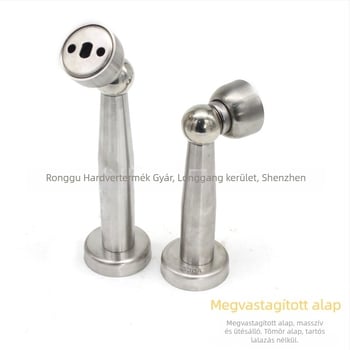 Rozsdamentes acélból készült hosszított ajtóütő erős mágnessel, falra szerelhető, belső használatra, hosszok: 9,5 cm, 15 cm, 17 cm és 22 cm