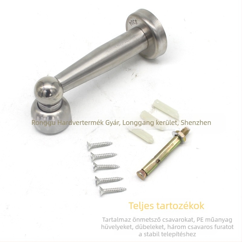 Rozsdamentes acélból készült hosszított ajtóütő erős mágnessel, falra szerelhető, belső használatra, hosszok: 9,5 cm, 15 cm, 17 cm és 22 cm
