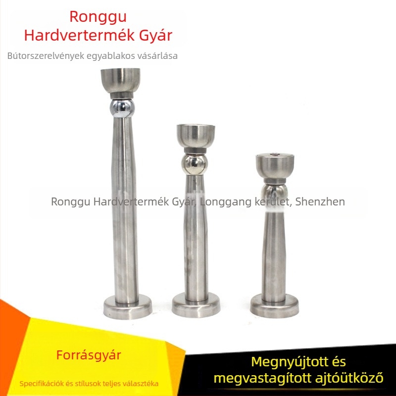 Rozsdamentes acélból készült hosszított ajtóütő erős mágnessel, falra szerelhető, belső használatra, hosszok: 9,5 cm, 15 cm, 17 cm és 22 cm