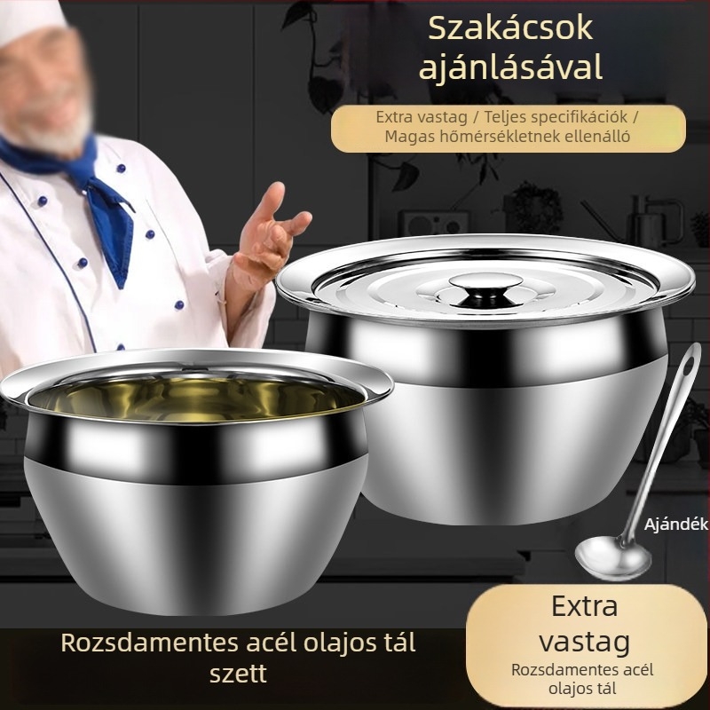 Rozsdamentes acélból készült extrán vastag olajtál fedővel – otthoni és kereskedelmi felhasználás, készlet zsírokhoz és fűszerekhez