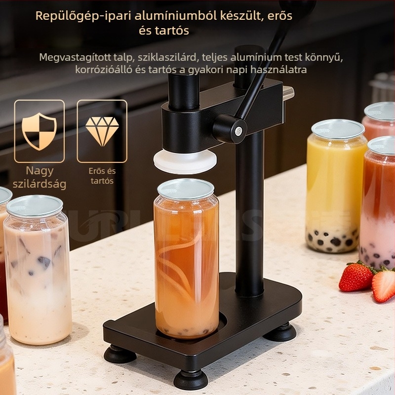 Kézi konzervzárógép italokhoz – kereskedelmi felhasználás tej-tea boltokban és gyümölcslé standokon
