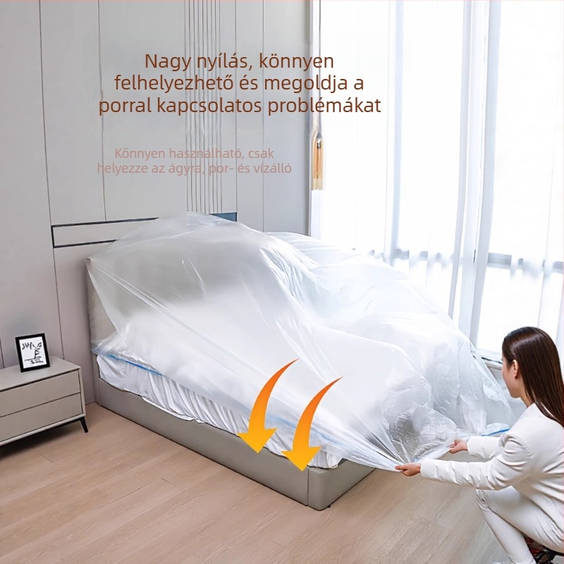 Porvédő huzat ágyhoz, rugalmas szegéllyel; teljes lefedés kanapéhoz és bútorokhoz; por elleni védelem.