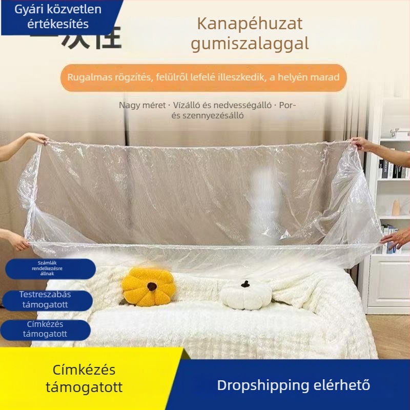 Egyszer használatos ágytakaró gumis éllel, kanapé és bútorok porvédő műanyag borítás, babaágy huzat, kollégiumi használathoz