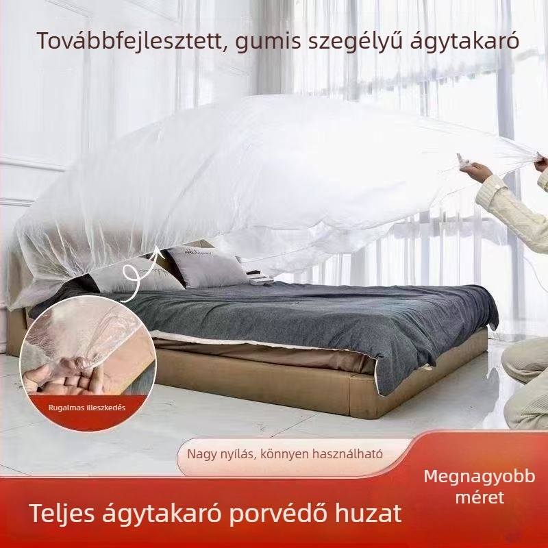 Egyszer használatos ágytakaró gumis éllel, kanapé és bútorok porvédő műanyag borítás, babaágy huzat, kollégiumi használathoz