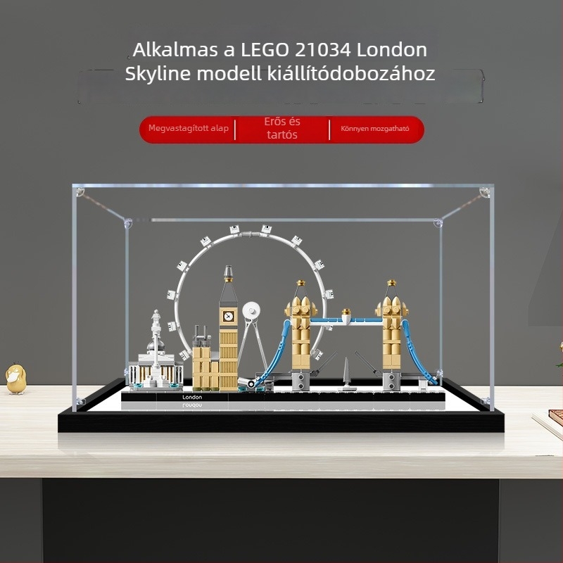 Akril kijelző doboz LEGO 21034 Architecture Series London számára, magas átlátszó porvédett tároló