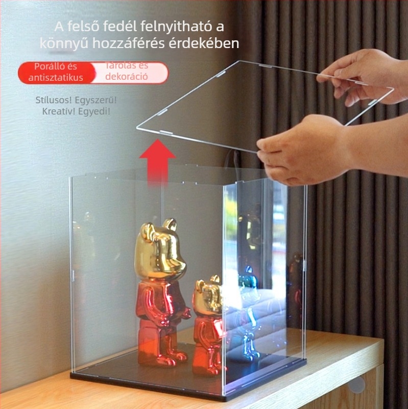 Átlátszó akril kijelző doboz építő kockákhoz, porvédett, egymásra tehető, 1 literes kapacitás