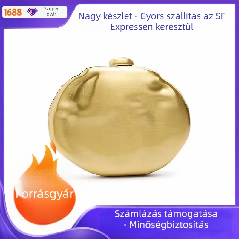 Doboz alakú fém estélyi táska lánccal, négyszögletes clutch, európai–amerikai stílus