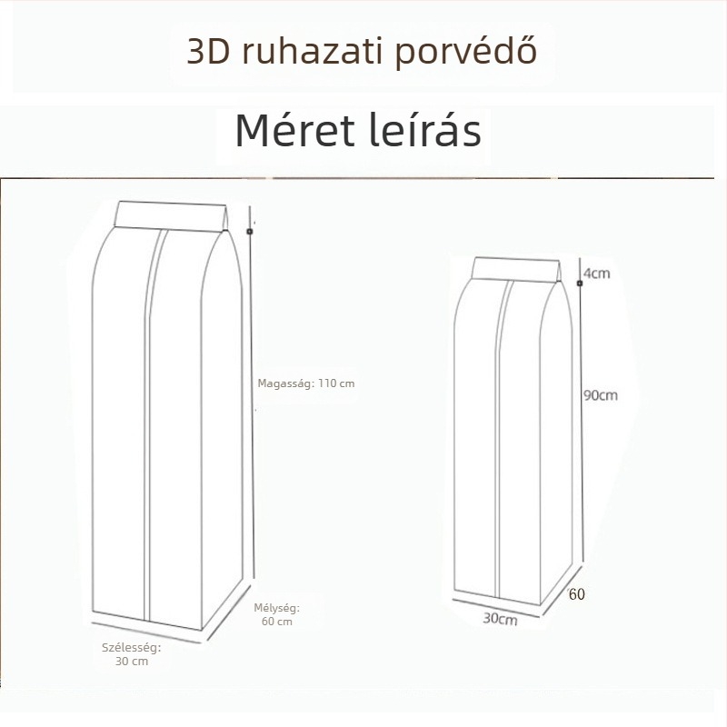 PEVA vastagított 3D porvédő ruhákhoz – ruhatároló tasakok készlet