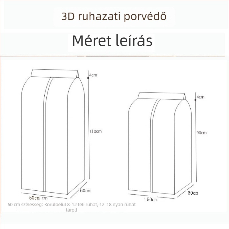 PEVA vastagított 3D porvédő ruhákhoz – ruhatároló tasakok készlet