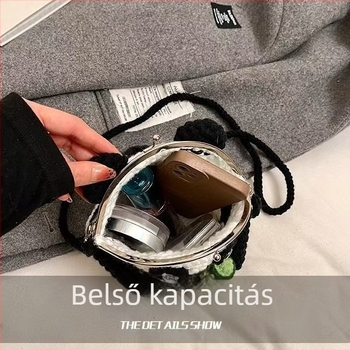 Kész óriás panda horgolt női táska, nagy kapacitású kereszt- vagy vállon átívelő, csattal záródó, aranyos rajzfilmszerű dizájn gyapjúból