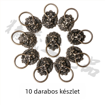 10 darabos készlet oroszlánfej fogantyúkkal szekrényekhez és ruhásszekrényekhez, bronz patinás színben.