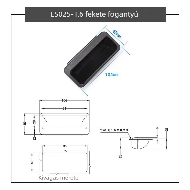 DMK025 Ovális műanyag fogantyú ipari gépek szekrényeinek ajtóihoz, ABS, matt felület