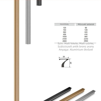 Hosszú alumínium fogantyú ruhásszekrényhez, olasz minimalist stílus, felületre szerelt