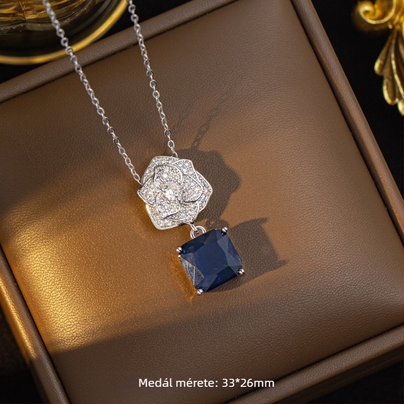 Zirkon virágos nyaklánc és fülbevaló készlet titánacélból, elegáns könnyed luxus