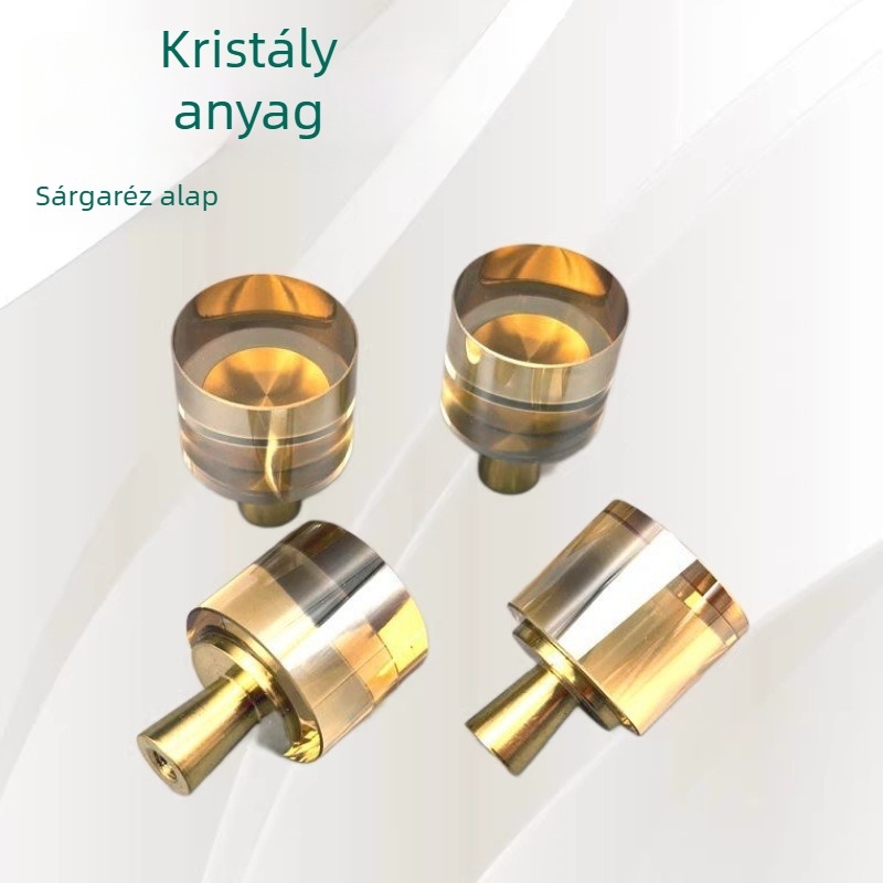 Kis hengeres kristály kilincs sárgaréz alapú, fiókokhoz és szekrényajtókhoz, modern minimalista stílus, egynyílásos kivitel