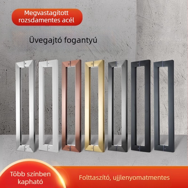 Rozsdamentes acél ajtófogantyú fekete négyszögletes csővel, egyedi görbületű dizájn, üveg- és faajtókhoz, csúszóajtókhoz