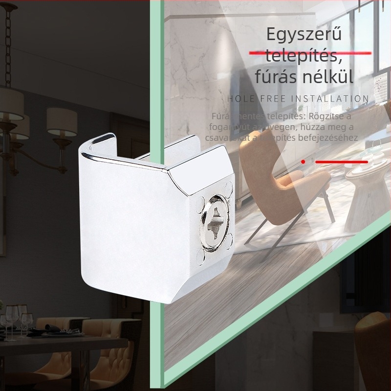 Fúrás nélküli üveg szekrényajtó fogantyú – alkalmas boroszekrényhez és bemutató vitrínhez, matt cinkötvözet