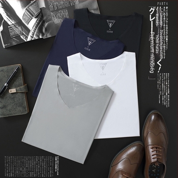 MILMUMU férfi Goat Milk Silk rövid ujjú V-nyakú póló, slim fit, gyorsan száradó, hűsítő, vékony