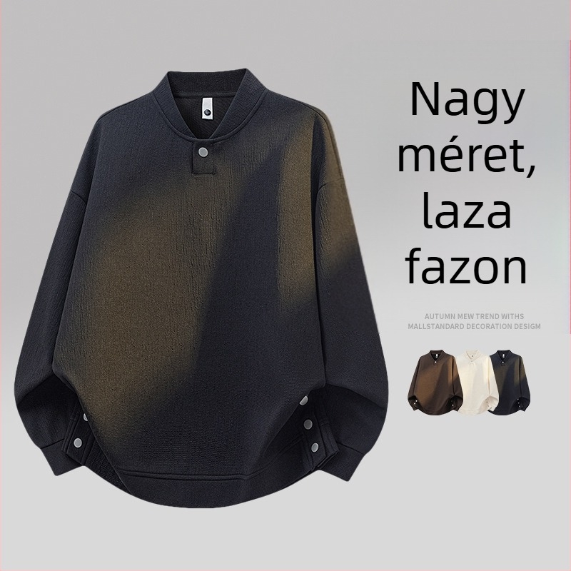 Férfi plusz méretű egyszínű pulóver, tavasz–őszi szezonra, laza, mindennapi stílus, hosszú ujjú