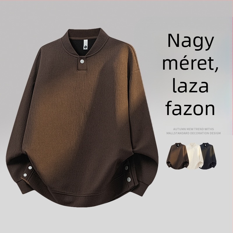 Férfi plusz méretű egyszínű pulóver, tavasz–őszi szezonra, laza, mindennapi stílus, hosszú ujjú