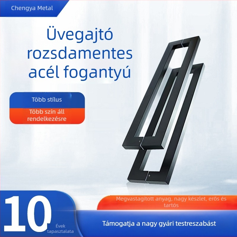 minimalista fekete ajtófogantyú üvegajtókhoz, rozsdamentes acél, matt felület