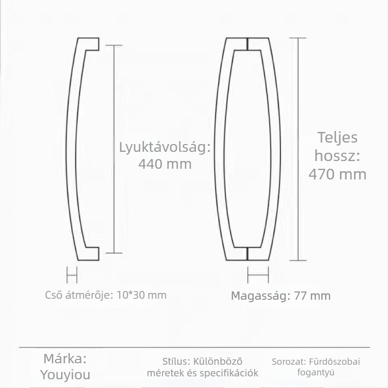 Rozsdamentes acél zuhanyajtó fogó üvegajtókhoz, 10x30 ívelt-négyzet profil, modern minimalist stílus