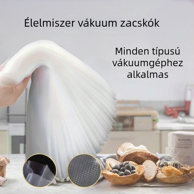Élelmiszer-minőségű vákuumzacskó háztartási használatra, zárva előre kész ételeket és zöldségeket retikulált mintával