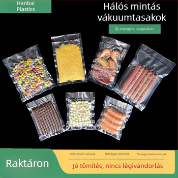 Hálós mintázatú vákuumos tároló tasakok, élelmiszer-minőségű háztartási zárható zacskók, önzáró vákuumtasakok
