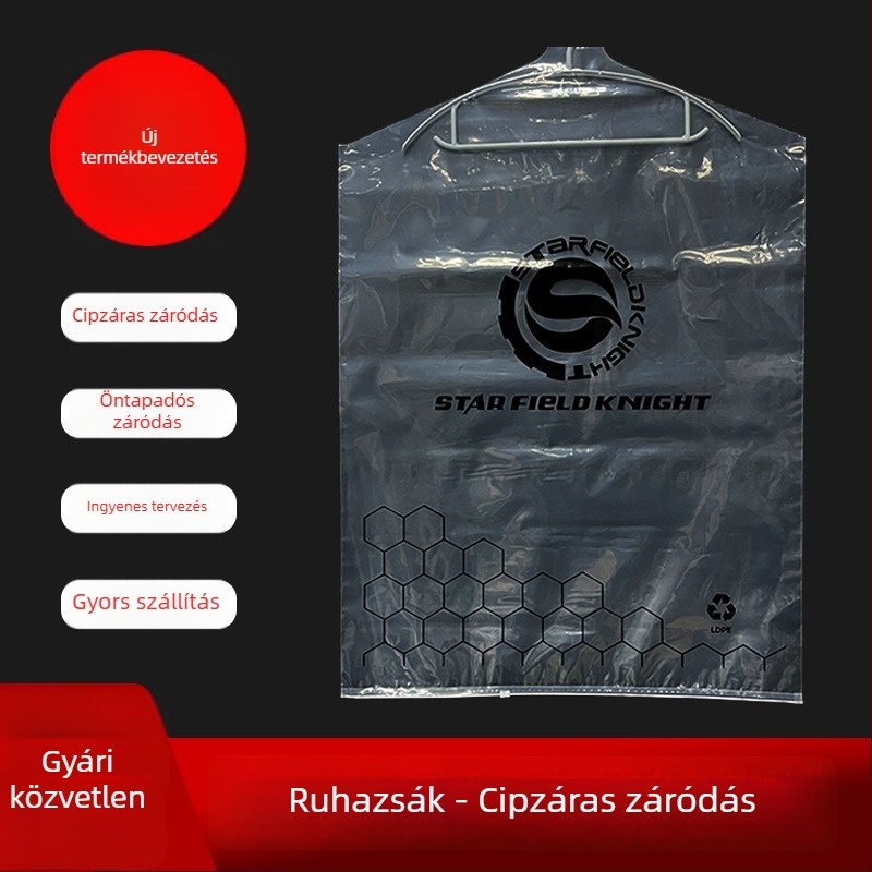 Egyedi átlátszó porvédő táska kabátok és öltönyök számára logóval – PE ruhatartó függőtasak