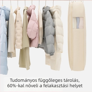 Átlátszó porvédő ruhatartó borítás puffos kabátokhoz, akasztóval a szekrénybe