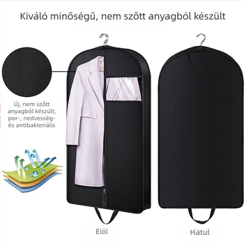 Fekete nem szőtt anyagból készült ruhatartó huzat átlátszó ablakkal