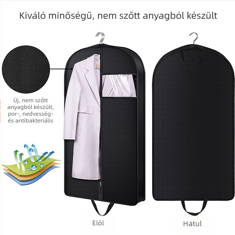 Fekete nem szőtt anyagból készült ruhatartó huzat átlátszó ablakkal